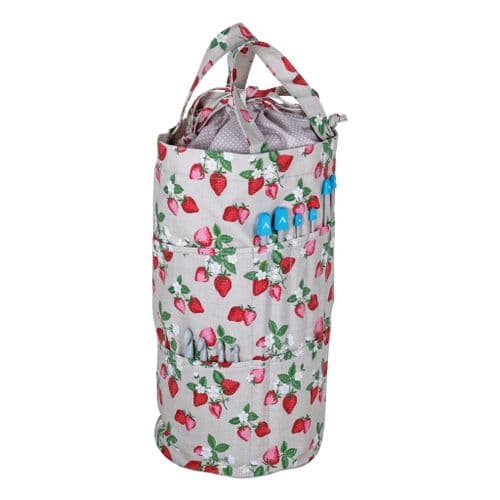 Knitting Bag: Drawstring with Outside Pockets: Strawberry Greenhouse