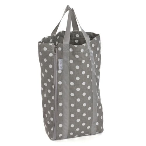 Knitting Bag with Needle Storage: Reversible: Grey Linen Polka Dot