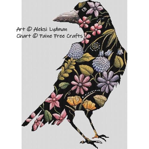Korpinkello (Flower Crow / Raven) by Paine Free Crafts printed cross stitch chart