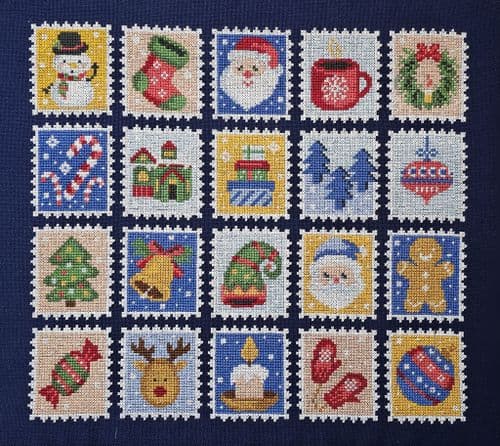 Lakeside Needlecraft Christmas Stamps Printed cross stitch chart & kit options