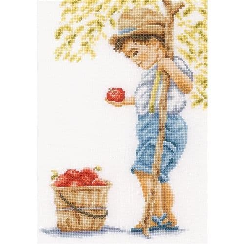 Lanarte Boy with Apples - Aida Counted Cross Stitch Kit