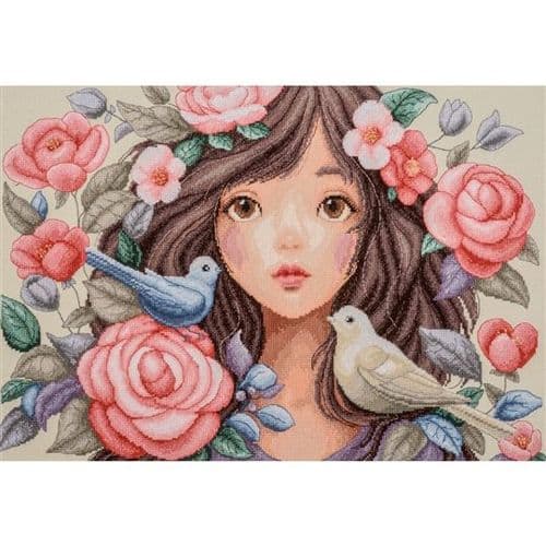 Lanarte She Dove into Roses Counted Cross Stitch Kit