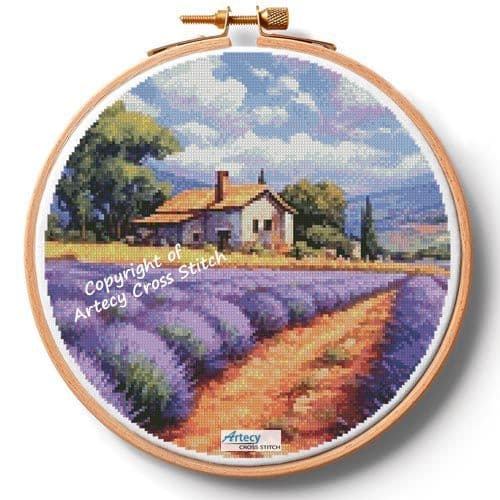 Lavender Farm Hoop (Extra Large) by Artecy printed cross stitch chart