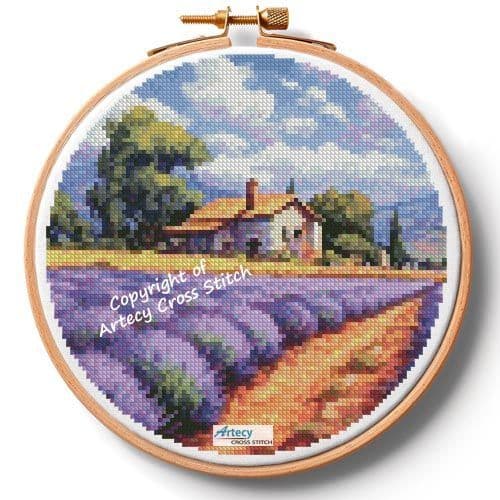 Lavender Farm Hoop (Small) by Artecy printed cross stitch chart