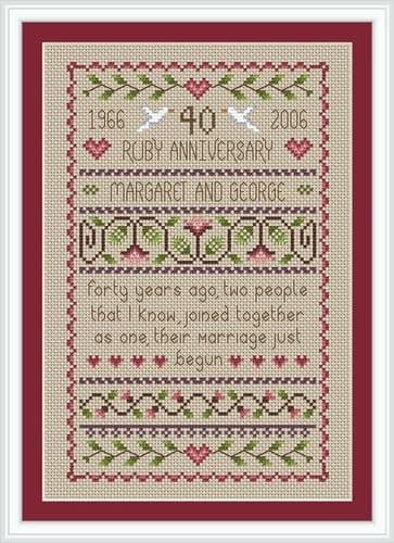 Little Dove Designs Ruby Wedding printed cross stitch chart