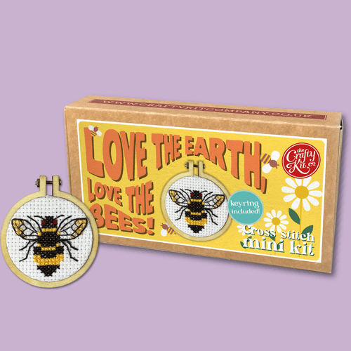 Love The Earth, Love The Bees! Matchbox Mini Cross Stitch Kit