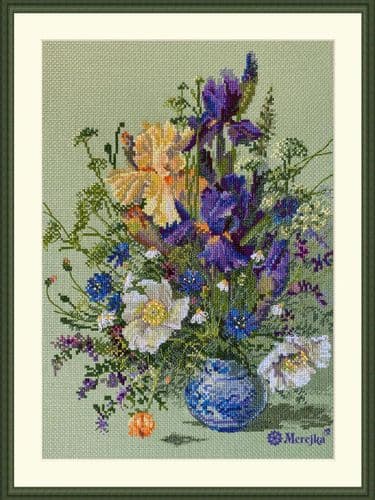 Merejka Irises and Wildflowers cross stitch kit