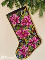 Merejka Pink Poinsettia Stocking cross stitch kit