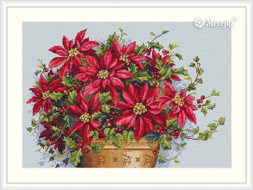 Merejka Poinsettia Christmas cross stitch kit