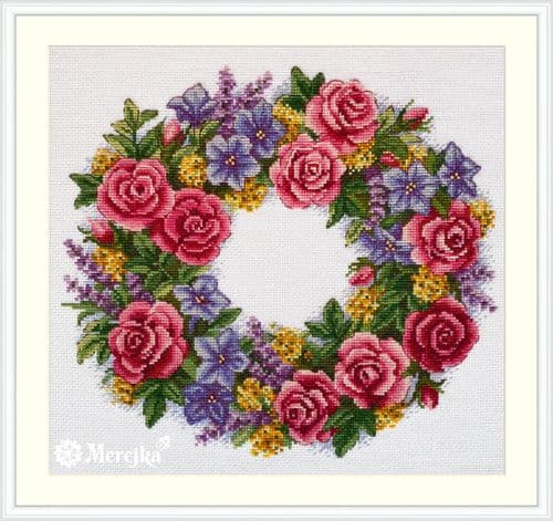 Merejka Rose Wreath cross stitch kit