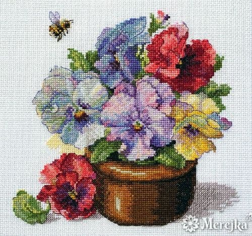 Merejka Spring Pansies cross stitch kit