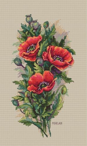 Merejka Vintage Poppies cross stitch kit