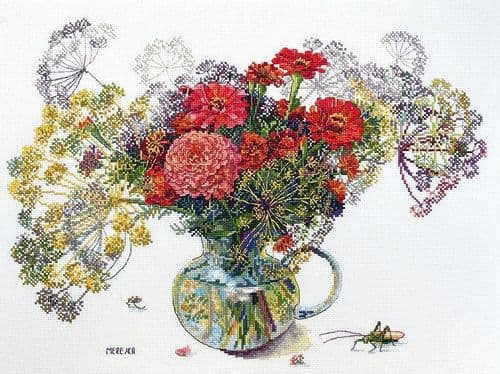 Merejka Zinnia and Dill cross stitch kit