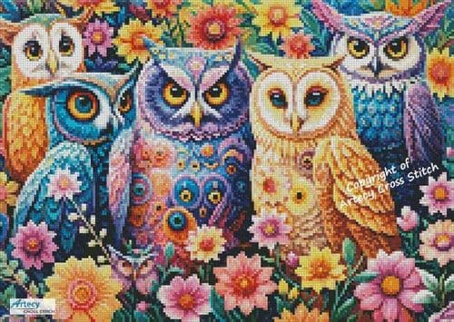 Mini Abstract Floral Owls by Artecy printed cross stitch chart