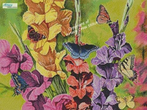 Mini Butterflies and Gladiolas by Artecy printed cross stitch chart