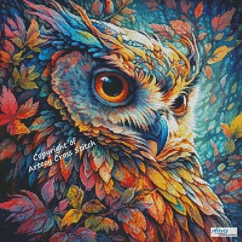 Mini Colourful Abstract Owl by Artecy printed cross stitch chart