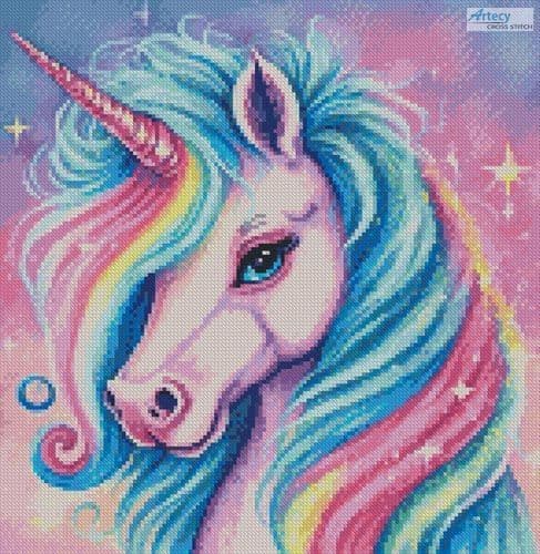 Mini Cute Rainbow Unicorn by Artecy printed cross stitch chart