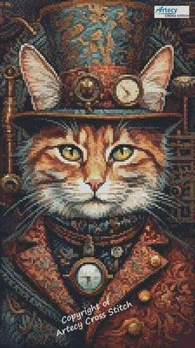Mini Elegant Steampunk Cat by Artecy printed cross stitch chart