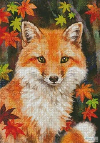 Mini Fox with Autumn Leaves by Artecy printed cross stitch chart