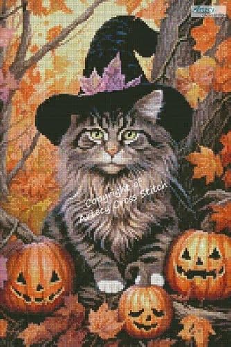 Mini Halloween Siberian Cat by Artecy printed cross stitch chart