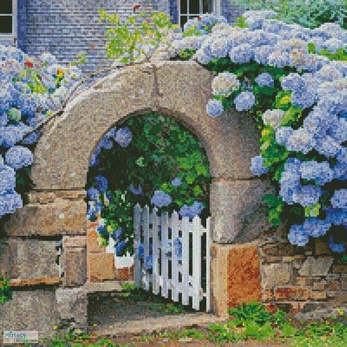 Mini Hydrangeas Garden Gate by Artecy printed cross stitch chart