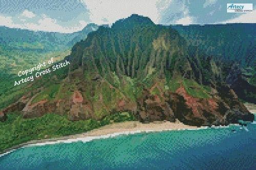 Mini Kalepa Ridge, Kauai Hawaii by Artecy printed cross stitch chart