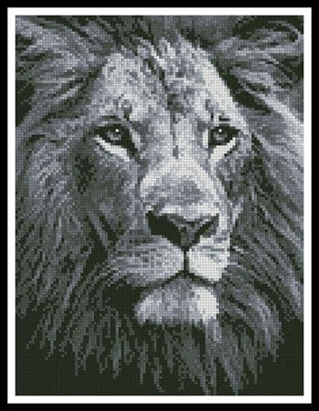 Mini Lion Close Up (Black and White) by Artecy printed cross stitch chart