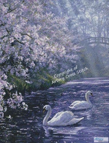Mini Mute Swans 2 by Artecy printed cross stitch chart