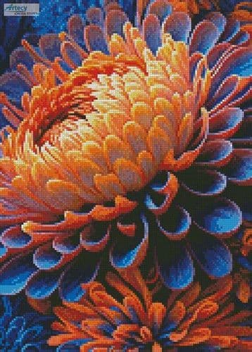 Mini Orange and Blue Chrysanthemums by Artecy printed cross stitch chart