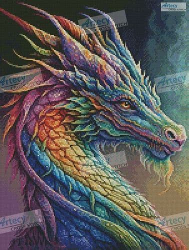 Mini Rainbow Dragon 2 by Artecy printed cross stitch chart