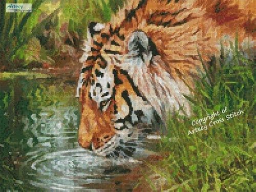 Mini Tiger Quenching Thirst by Artecy printed cross stitch chart
