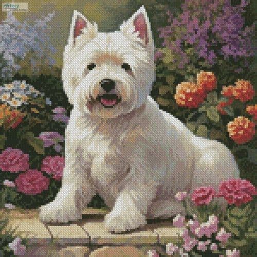Mini West Highland Terrier in a Garden by Artecy printed cross stitch chart