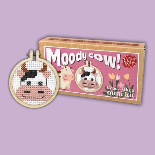 Moody Cow! Matchbox Mini Cross Stitch Kit