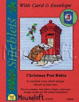 Mouseloft Christmas Post Robin Card Christmas Stitchlets cross stitch kit