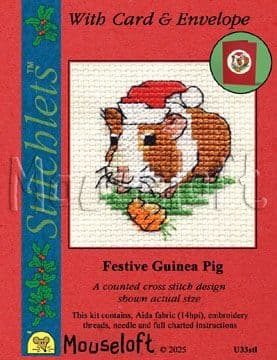 Mouseloft Festive Guinea Pig Card Christmas Stitchlets cross stitch kit