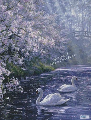 Mute Swans 2 by Artecy printed cross stitch chart