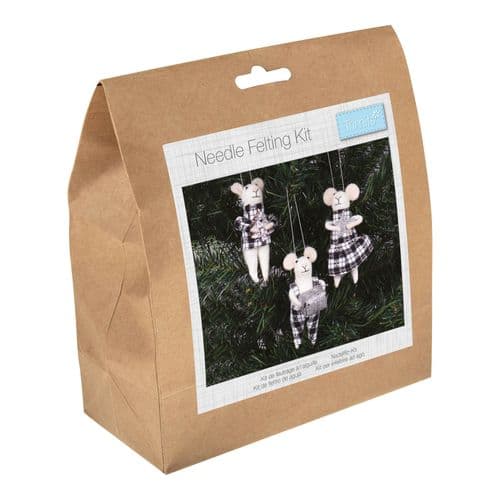 Needle Felting Kit:  Mono Tartan Mice Trio