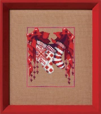 Nora Corbett Stocking Trio Christmas Fair Isle Red printed cross stitch chart