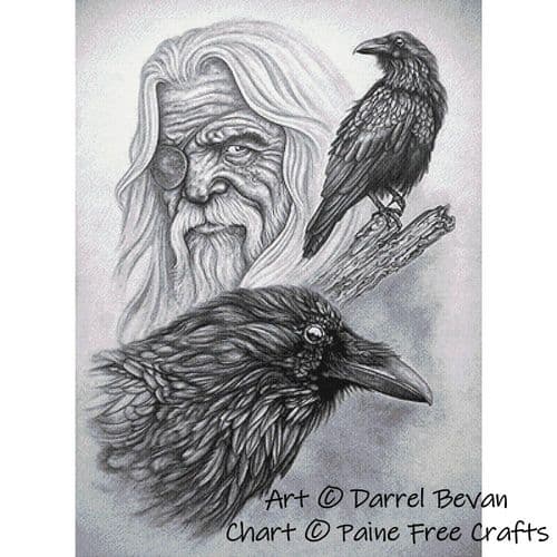 Odin's Three (Odin, Huginn & Muninn) by Paine Free Crafts printed cross stitch chart