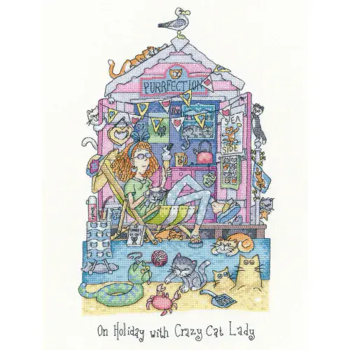 On Holiday with Crazy Cat Lady cross stitch chart - Peter Underhill