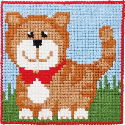 Permin Cat in Red Bow Stamped Cross Stitch Kit
