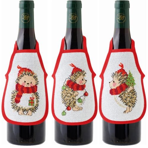 Permin Hedgehog Wine Aprons Christmas Cross Stitch Kit