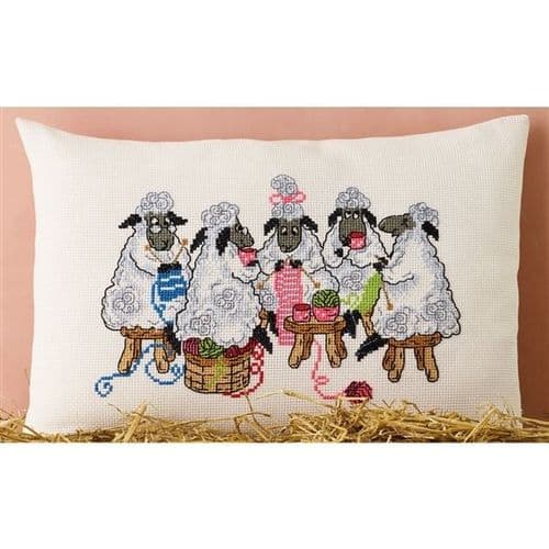 Permin Knitting Sheep Cushion Counted Cross Stitch Kit
