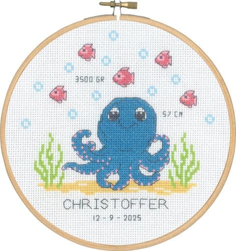 Permin Octopus Birth Sampler Counted Cross Stitch Kit