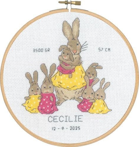 Permin Rabbit Birth Sampler Counted Cross Stitch Kit