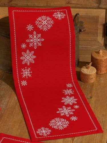 Permin Red Snowflake Runner Christmas Cross Stitch Kit