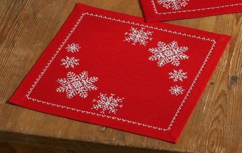 Permin Red Snowflake Tablemat Christmas Cross Stitch Kit