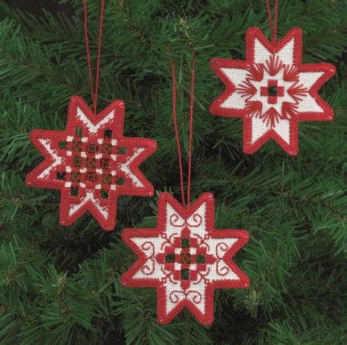 Permin Red Stars Christmas Hardanger Kit