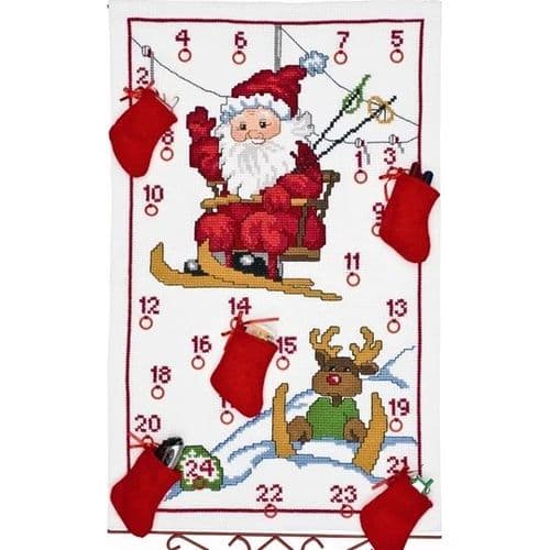 Permin Santa Ski Lift Advent Christmas Counted Cross Stitch Kit