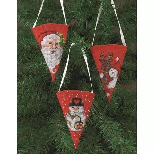 Permin Snowman and Santa Tree Pockets Christmas Tree Ornaments Cross Stitch Kit